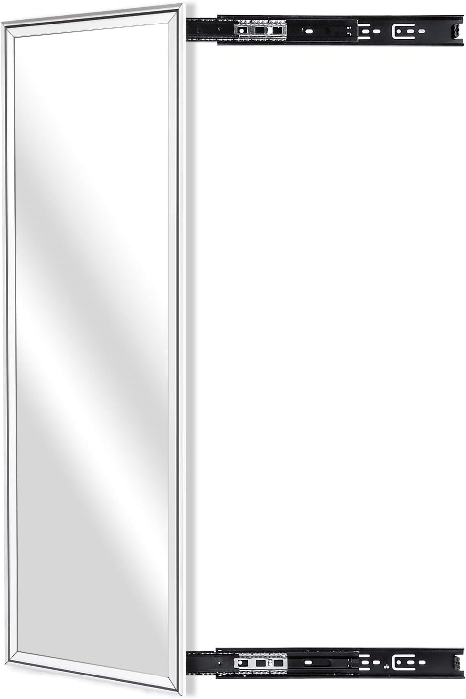 KDKD Closet Mirror Mounted with Telescopic Rail for Wardrobe, Rectangle Sliding Body Mirror.(39.3”X13.8”, Aluminum Alloy Framed, Sliver).