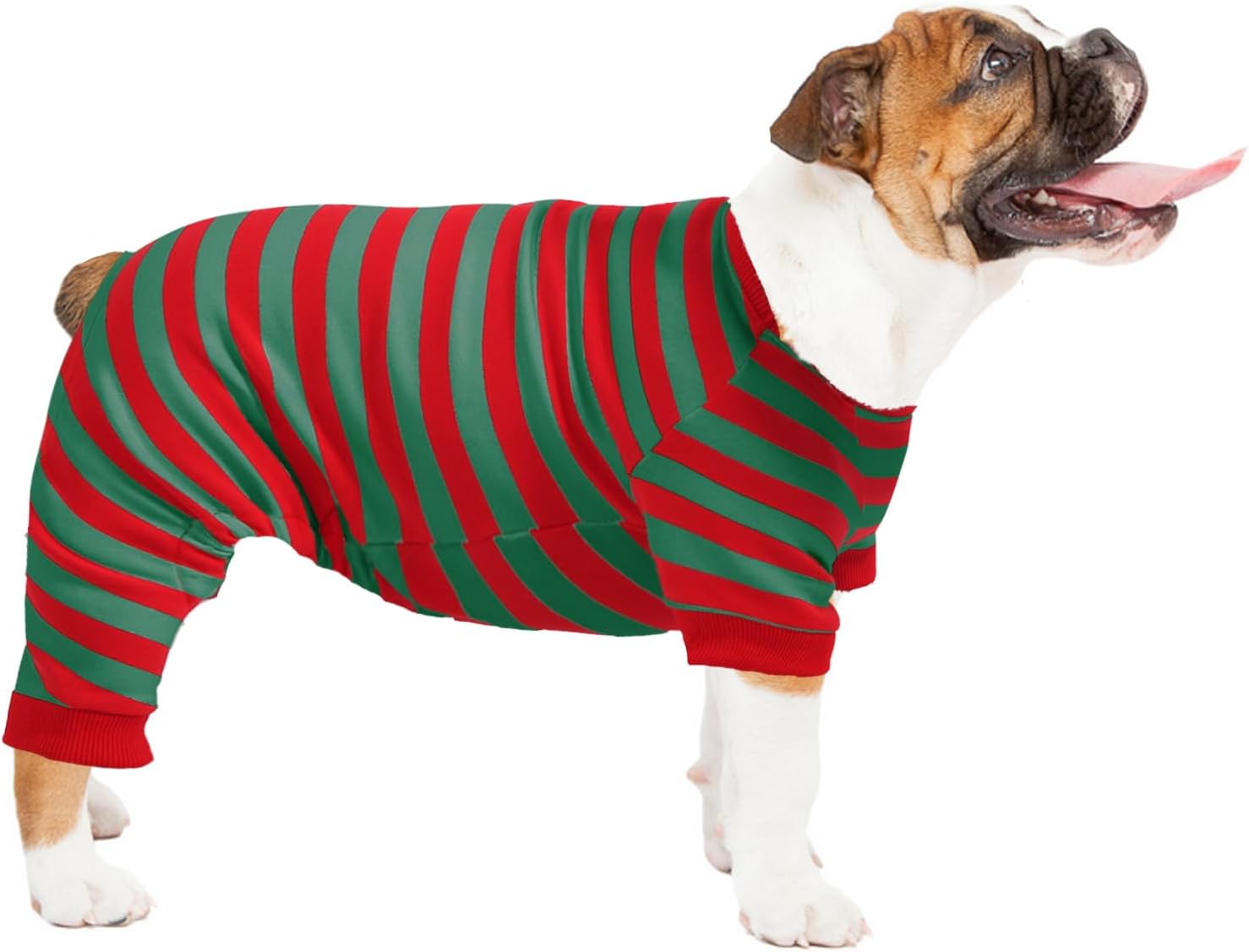 Dog Christmas Pajamas Cotton Striped Pet Jumpsuit, Breathable Comfy Thermal Warm Pjs for Puppy and Cat, Dog Christmas Pajamas Holiday Shirts for Small Large Dogs Onesie Boys and Girls（Large）