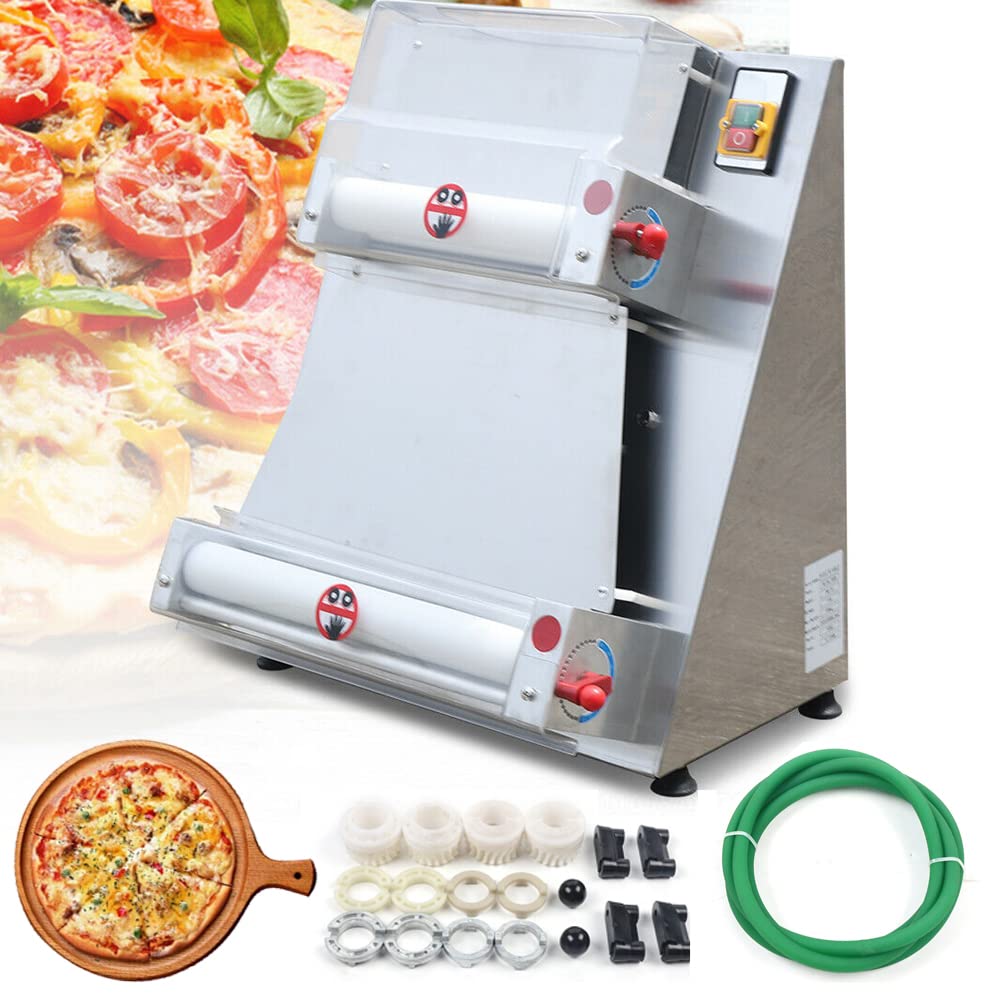 Pizza Dough Roller Sheeter,370W 3-15 inchs Commercial Pizza Maker Pizza Dough Press Machine Forming Roller Sheeter Noodle Pasta Rounding Machine for Pasta Maker, Pizza, Noodle and Bread Equipment