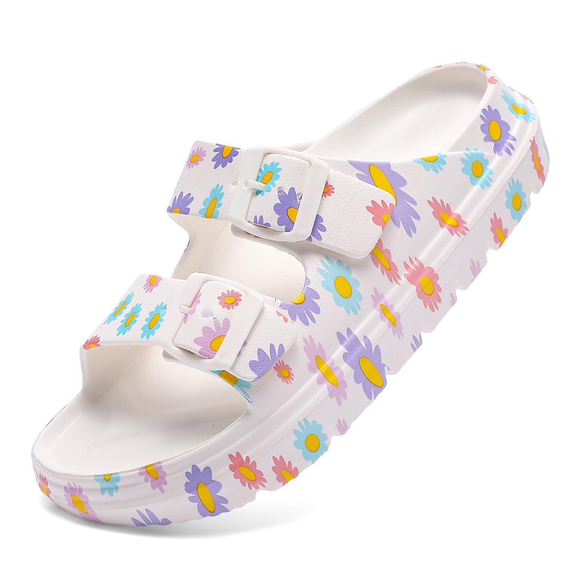 SoleEase Pillow Sandals for Women Tie-dye EVA Platform Slides with Adjustable Double Buckle and Arch Support for All-Day Comfort
