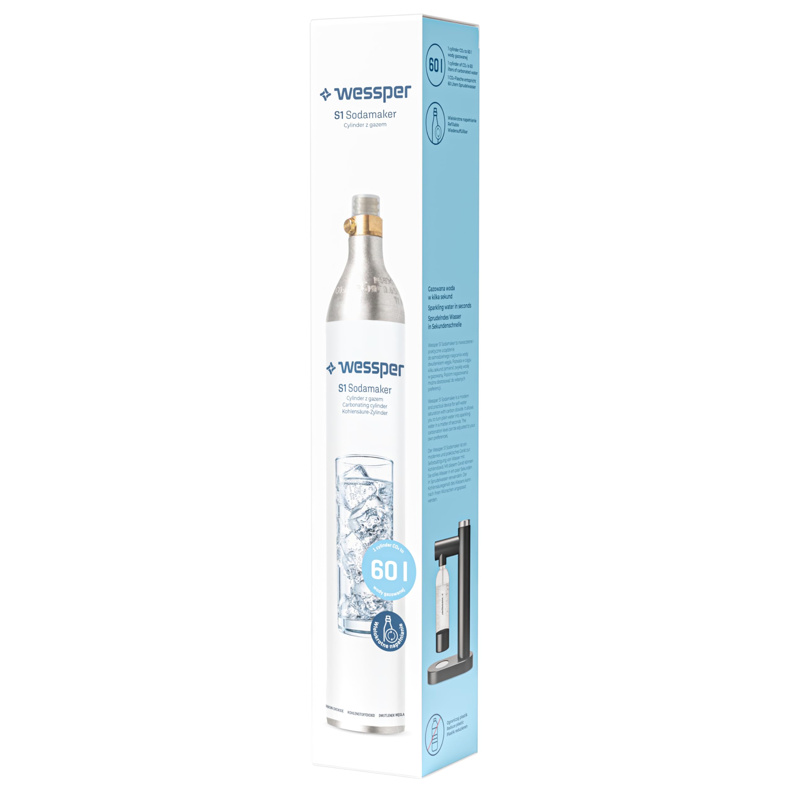 Wessper 2 x CO2-Zylinder, Geeignet für SodaStream, Aarke, Brita, WasserMaxx u.v.a Wassersprudler | 425g (60 l)