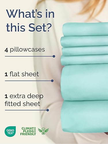 Miniatura 2 de Juego de 6 piezas de sábanas con bolsillo extraprofundo, transpirables y refrescantes, para hotel, ajuste fácil y seguro, suaves, sin arrugas y
