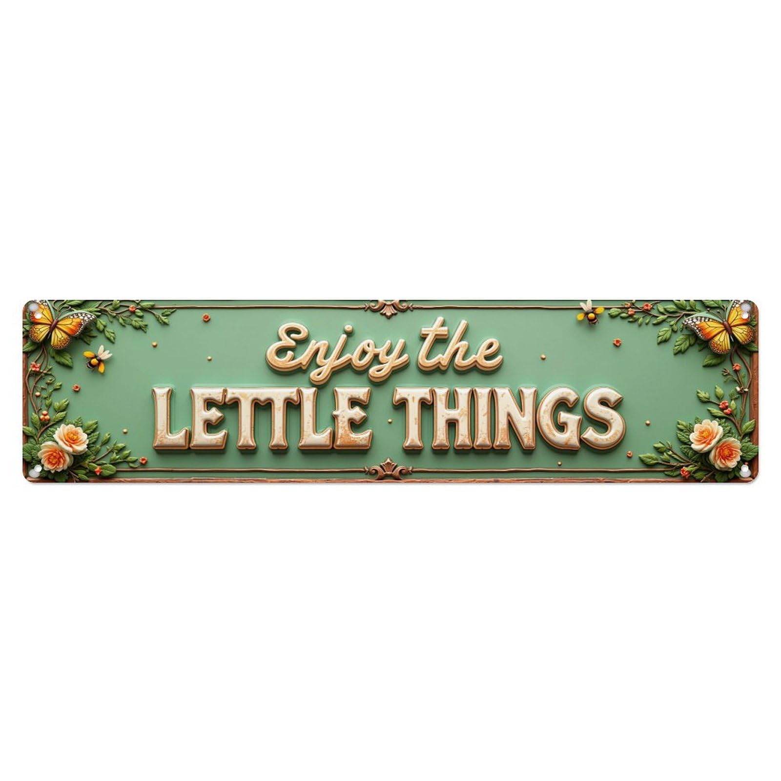 Floral Butterflies Wood Text Metal Tin Sign Plaque