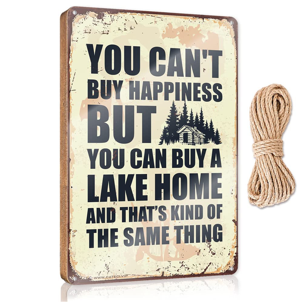 HELIOFORGE Office Door Signs Funny You Can'T Buy Happiness But Can A Lakehome Wooden Sign(15X28CM)
