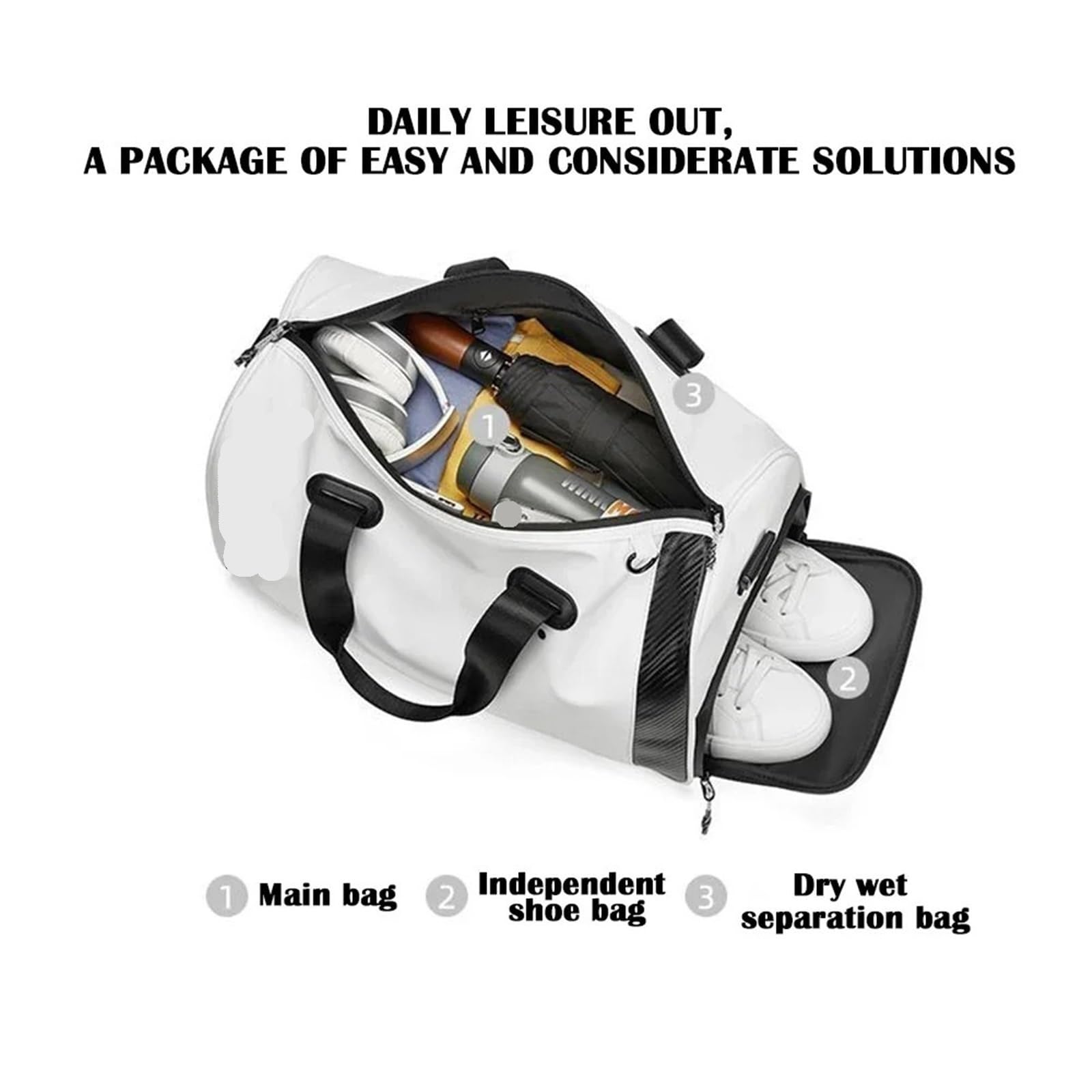 Golf-Bekleidungstasche, einfache Umhängetasche, große Kapazität, Pu, wasserdicht, unabhängiger Schuhbereich, Outdoor-Sportarten für Herren,Damen(Product 1 Black)