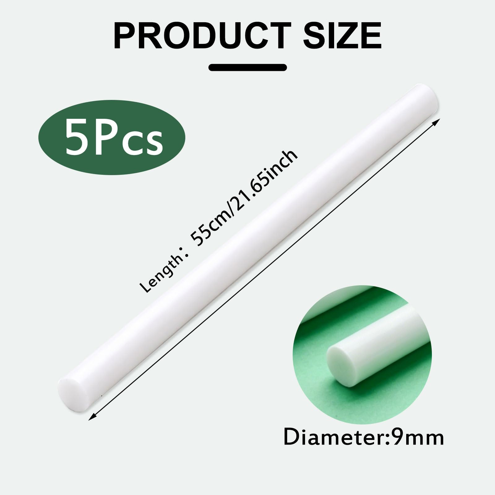 COYOUCO Lot de 5 Tiges en Fibre de Verre Pleines, Tiges de Séchage Antirouille pour Extérieur, Barres en Plastique Haute Résistance pour Jardin, Diamètre 8mm/9mm/10mm, Longueur 50-80cm,9x55 cm