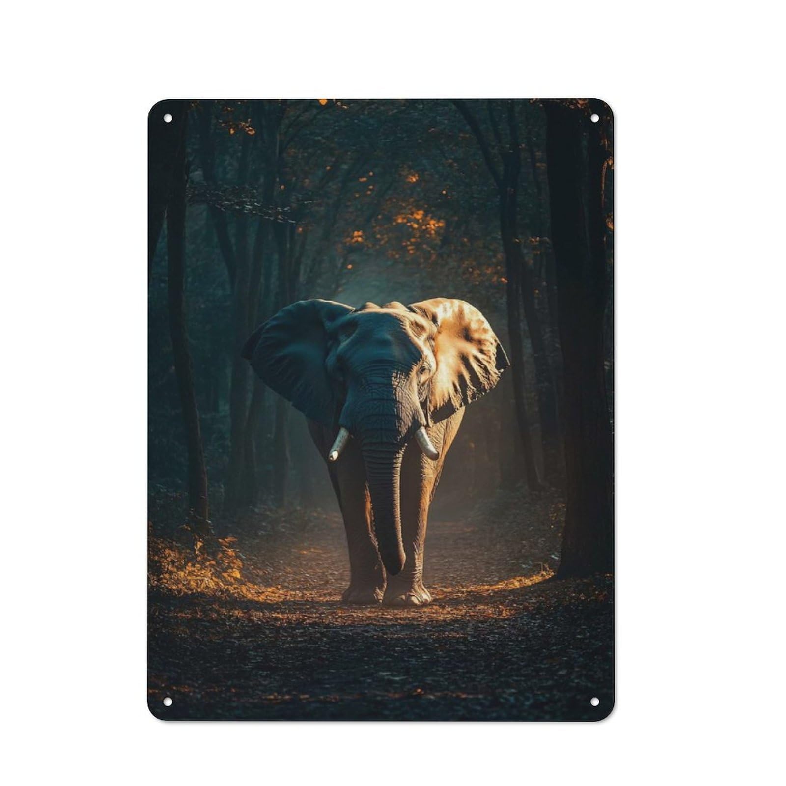 Junmoney Style-19 Tin Wall Plaque 40X30cm With Elephant In Forest For Studio Or Craft Room, Suited To Studio Decor Lovers