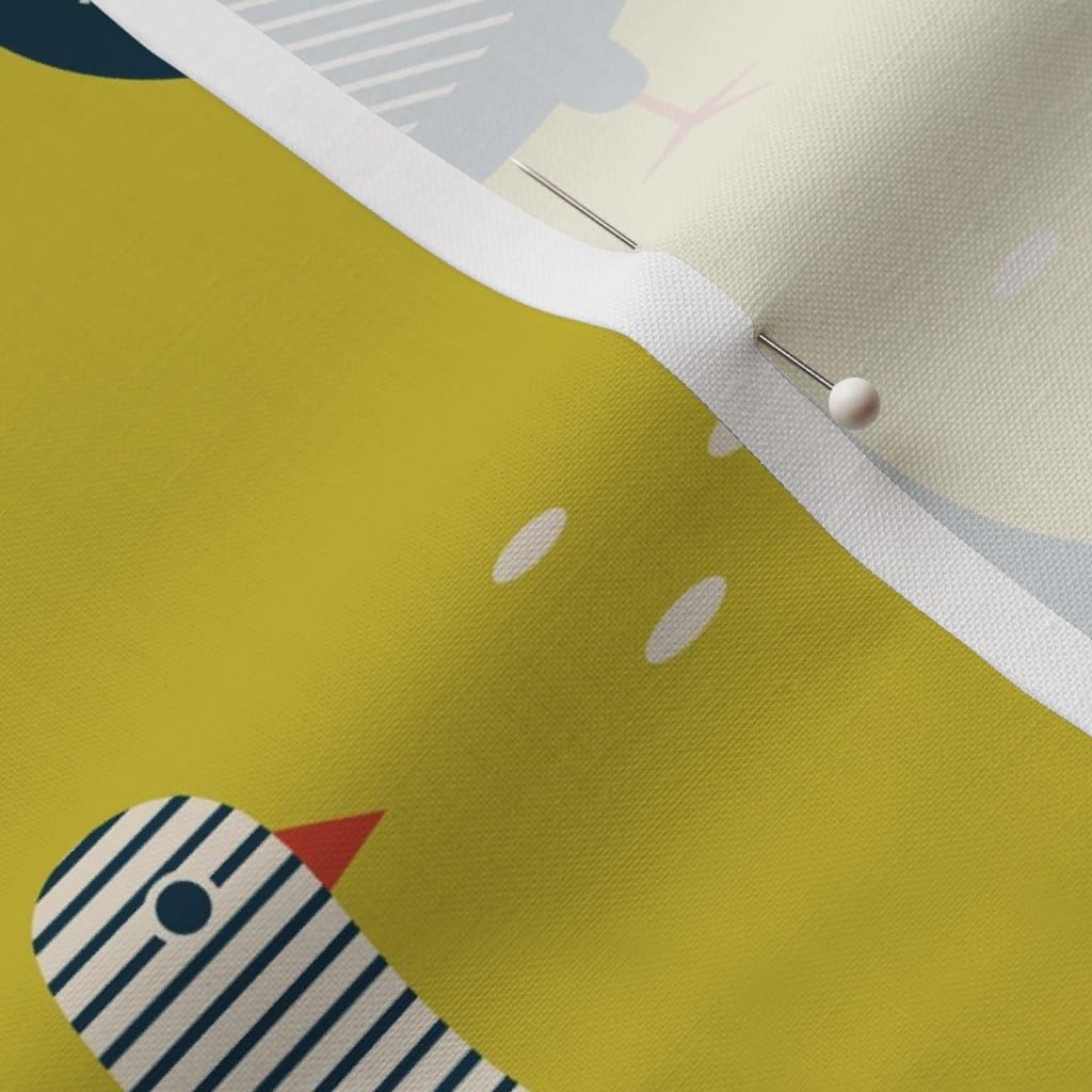 Spoonflower Fabric - Sky Pigeon Bird Navy Eye Animals Air Mustard Printed on Petal Signature Cotton Fabric Fat Quarter - Sewing Quilting Apparel Crafts Decor