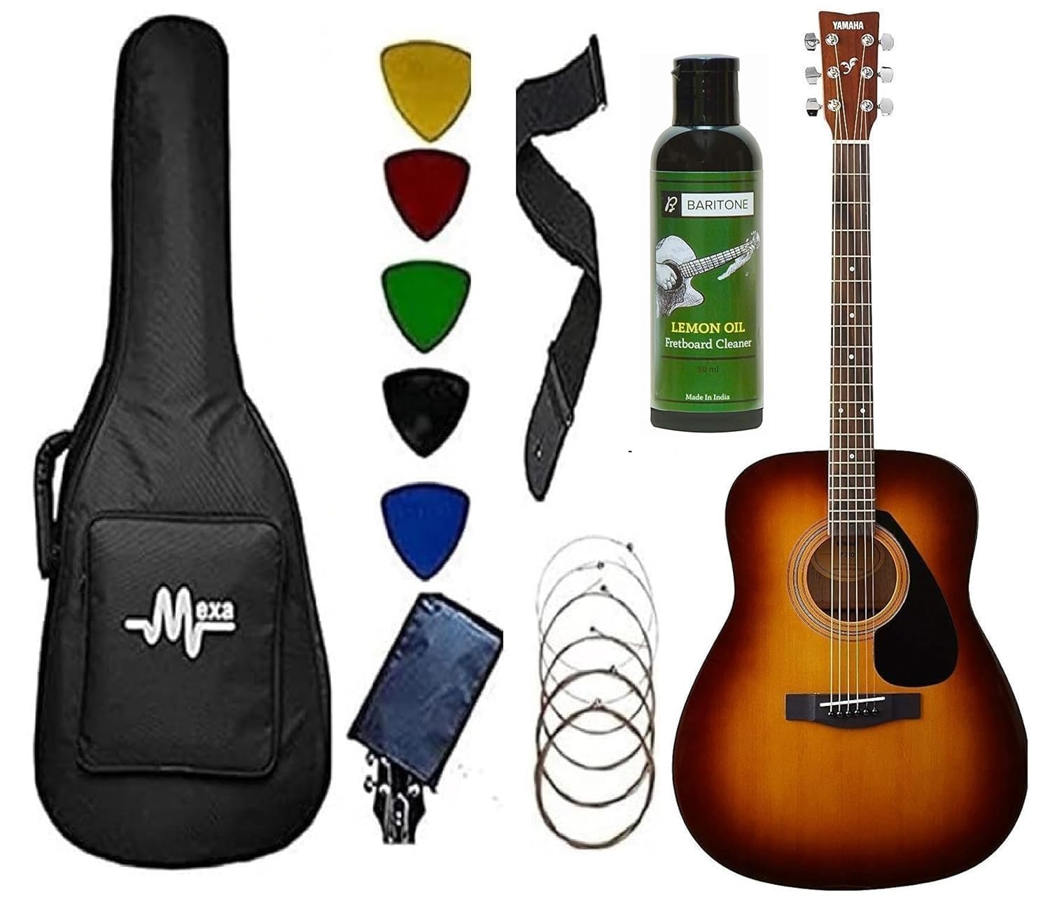 Yamaha Acoustic Guitar F310 Dreadnought With Mexa Guitar Bag, Head Cover, Belt, Plectrums & String Set.-image-9