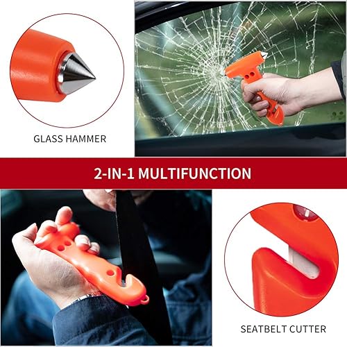 Miniatura 4 de MOTORBUDDY Martillo de seguridad para automóvil, paquete de 2, martillo de escape de emergencia automático con rompedor de ventana y cortador de