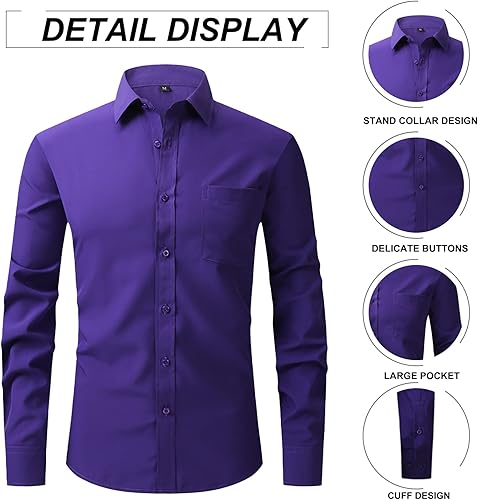 Miniatura 3 de Camisa de vestir de manga larga para hombre, ajuste regular, casual, con botones, color liso, con bolsillos