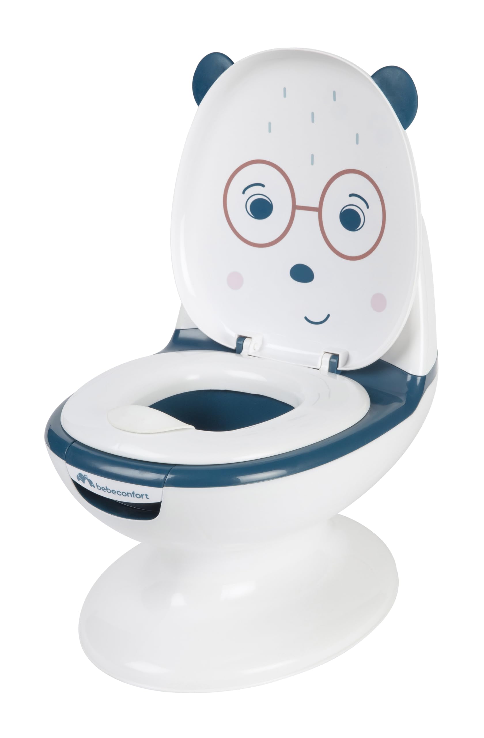 Bebeconfort Minitoilette, töpfchen baby, 1–3 Jahre, 0–20 kg, lebensechtes Design mit Spritzschutz, echtes Spülgeräusch, abnehmbare Schüssel, leicht zu reinigen, Gummifuß, Bär Blau