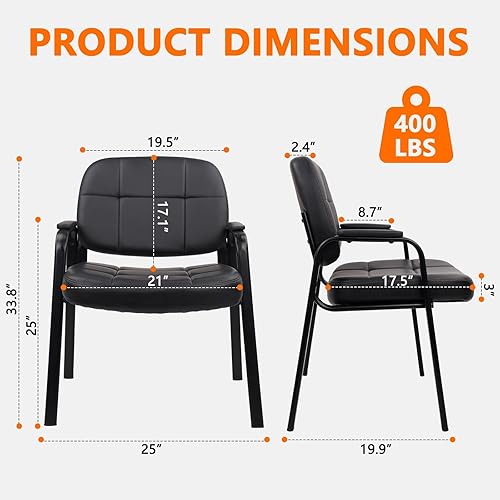 Miniatura 3 de CLATINA Silla grande y alta para invitados de oficina, 400 libras con respaldo acolchado de cuero regenerado, asiento ancho, silla de recepción,