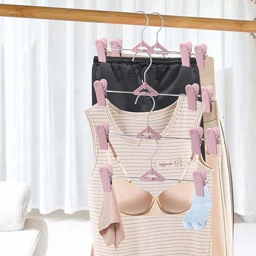 Miniatura 7 de NORTHERN BROTHERS Paquete de 50 perchas para pantalones, perchas apilables con clips para faldas y pantalones cortos, plástico que ahorra espacio,