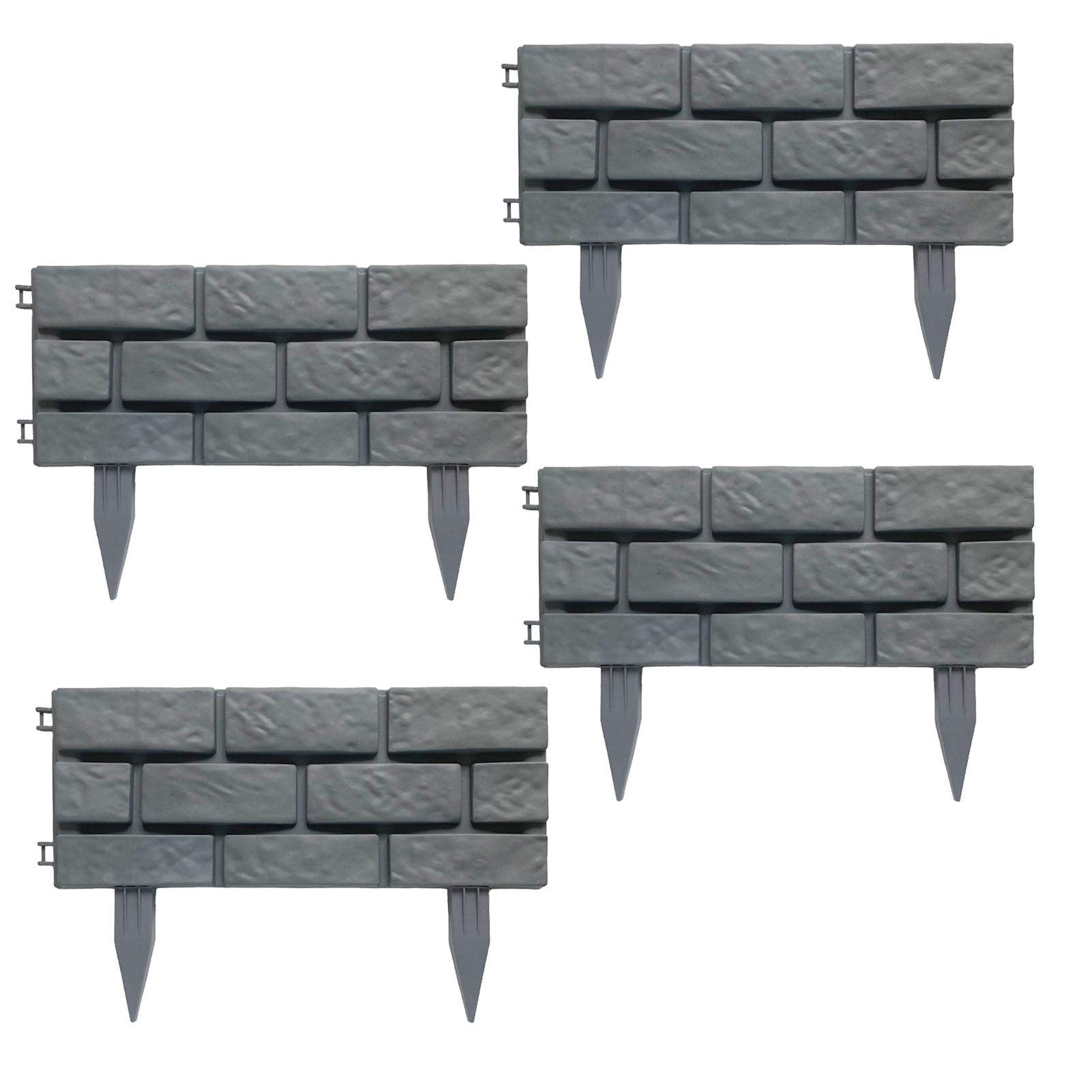 Ligege 4PCS Plastic Garden Edging Border Fencing Set Brick Effect Garden Edging Lawn Garden Border Fence Interlocking Panel Style Edging Section for Lawn Landscape