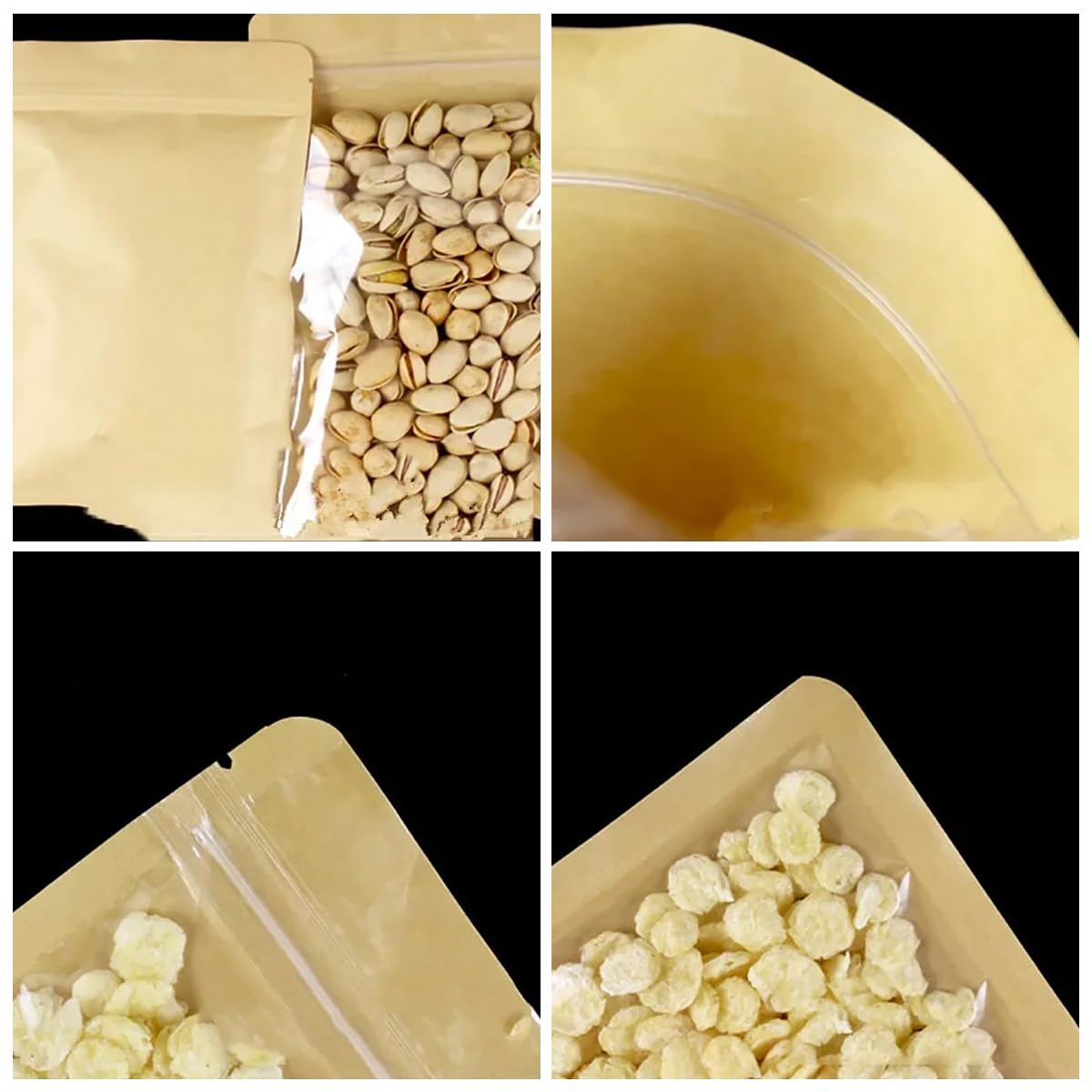 100 Bolsas De Almacenamiento De Alimentos con Cierre Hermético Frontal Transparente, Bolsas De Papel Kraft Resellables, Bolsas De Papel Marrón Autosellantes para Té Y Café, 16cm x 24cm