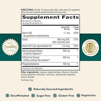 Ultra Brain Supplement for Mental Alertness, Memory, Focus & Concentration with Clinically Tested Cognivive, Neurofactor, Phosphatidylserine, Vitamins B6 & B12, 60 Count Capsules (2 Pack)