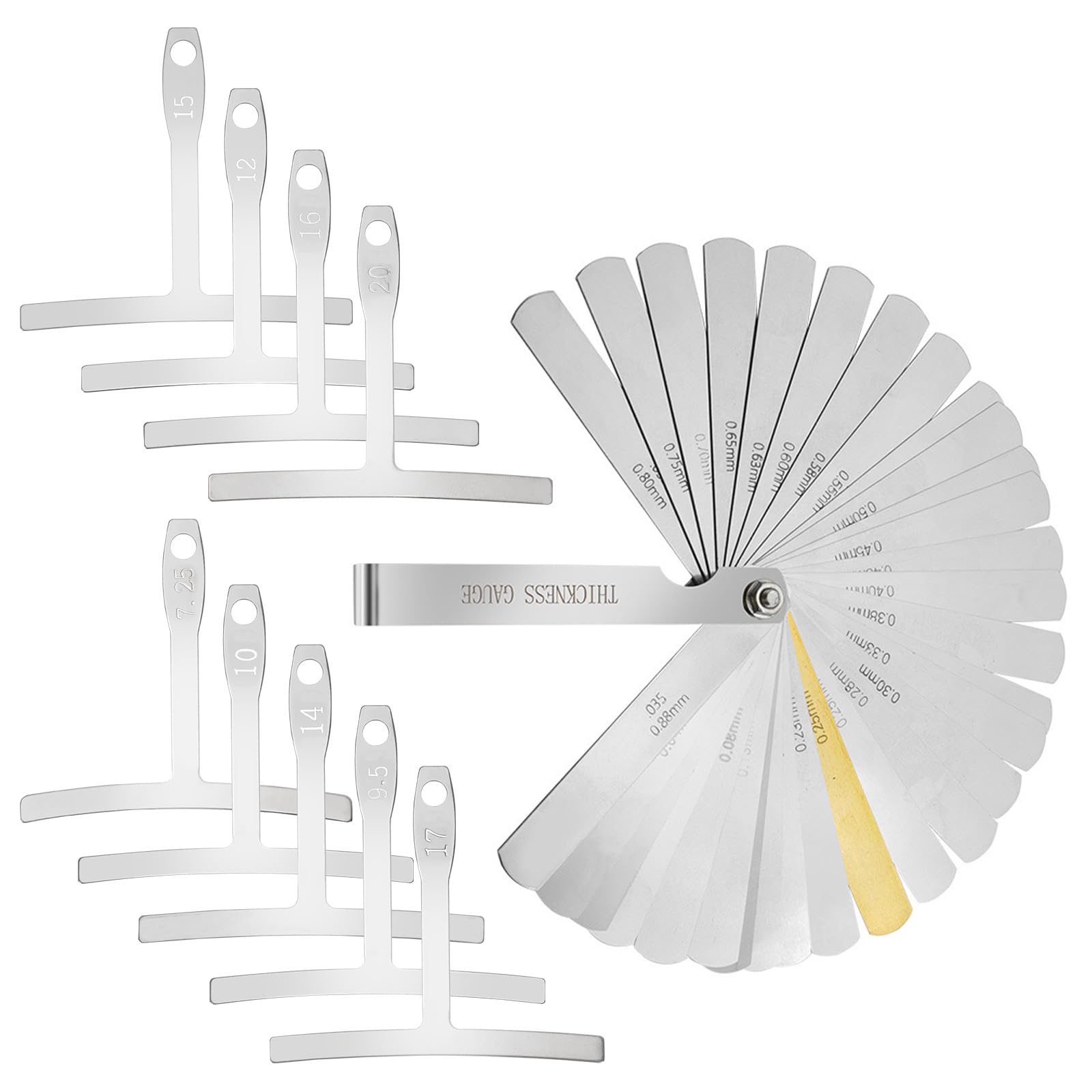 Swpeet 2 Sets Guitar Luthier Tools Set including Understring Radius Gauge and 32 Blade Feeler Gauge