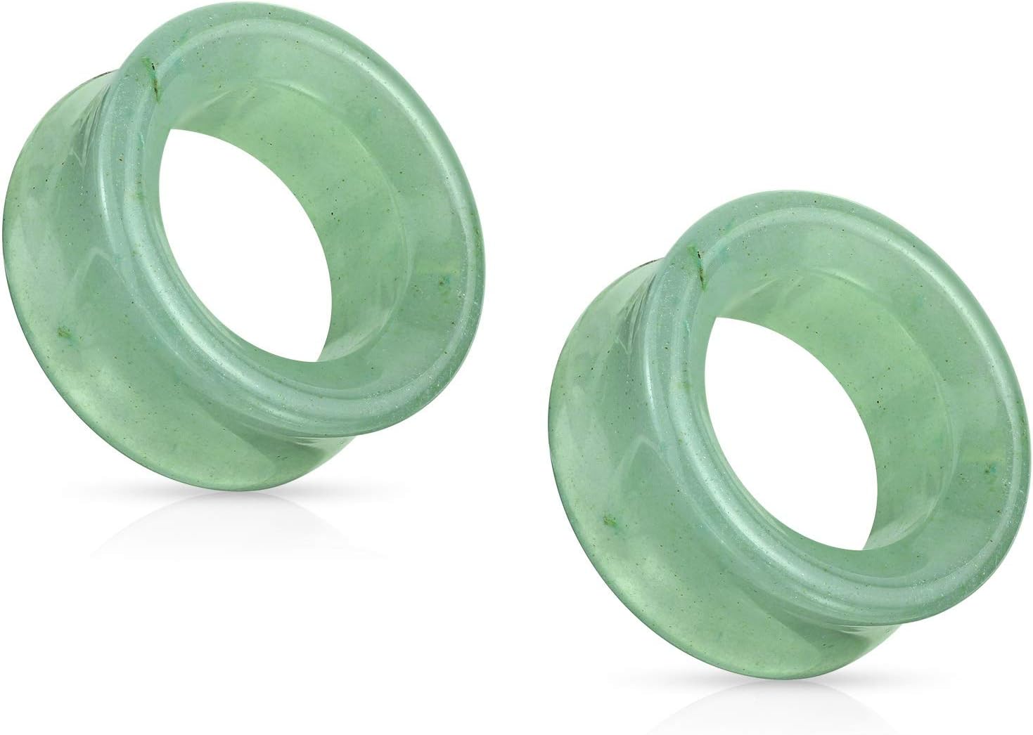 Green Aventurine Stone Double Flared Saddle Tunnels, Sold as a Pair