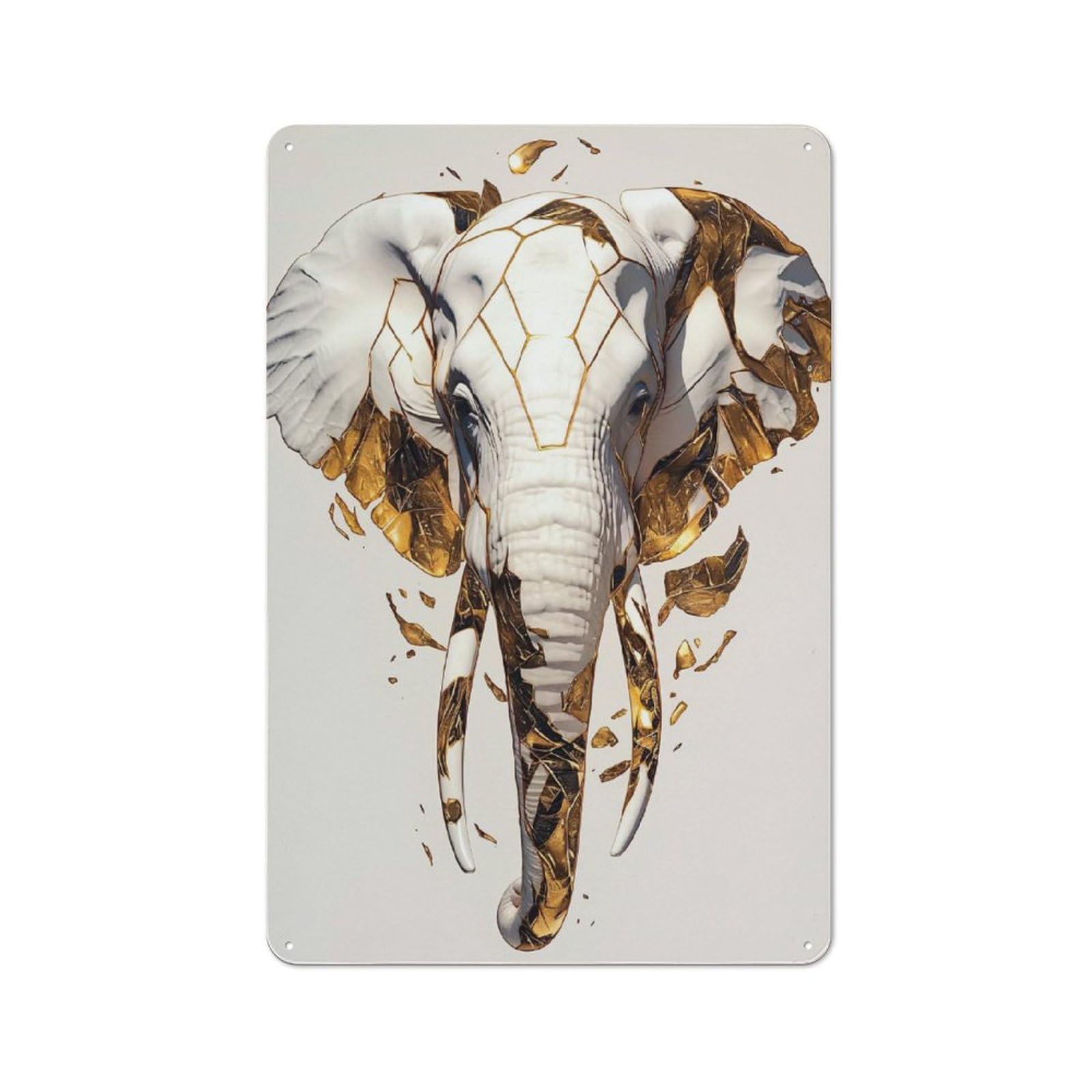 Junmoney Style-23 Classic Abstract Golden Elephant Sculpture Metal Sign 30X20cm, Classic Pub Decor For Diner, Restaurant, Shed Or Kitchen