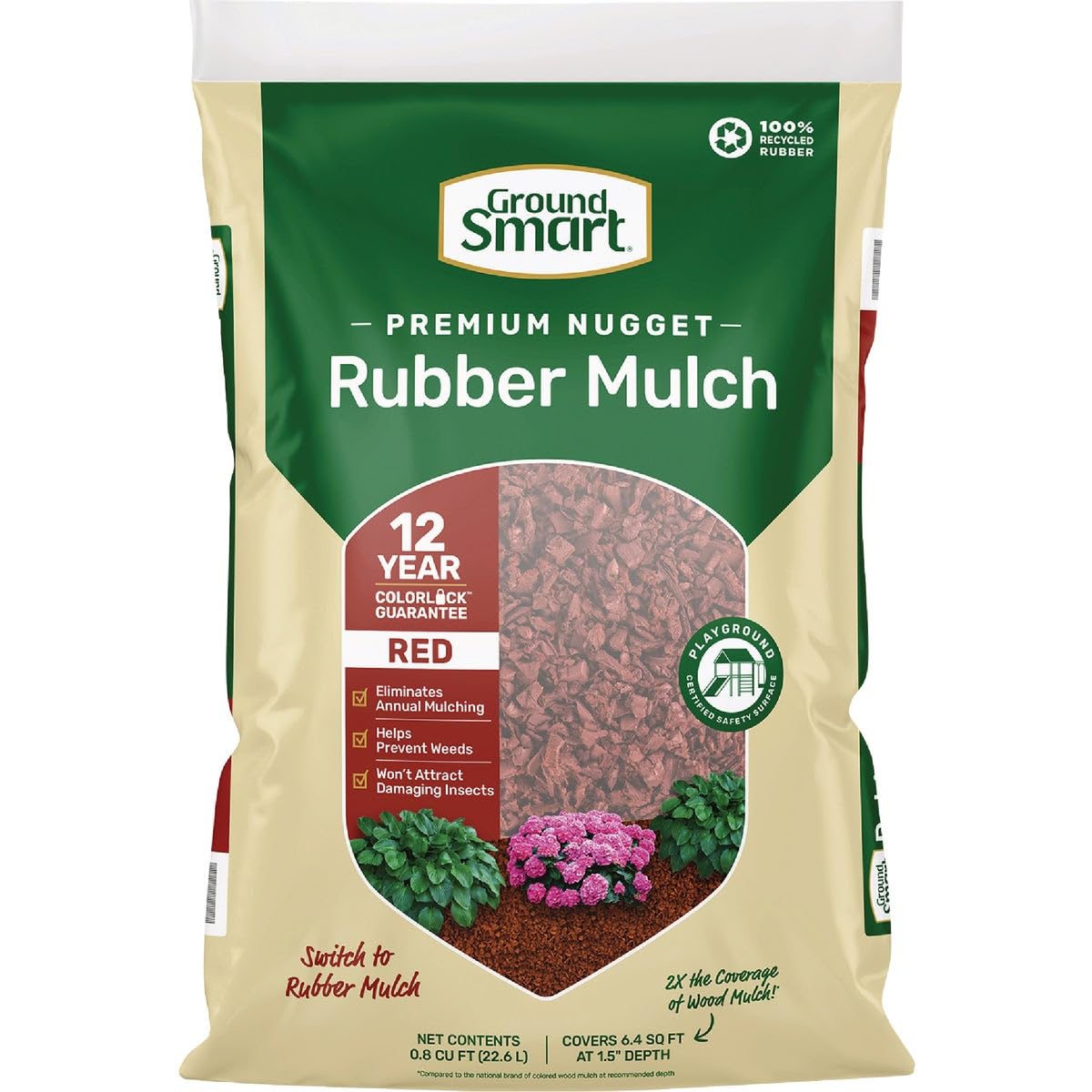 GroundSmart Out Door Garden Fencing Rubber Mulch 0.8 Cubic Feet, Cedar Red