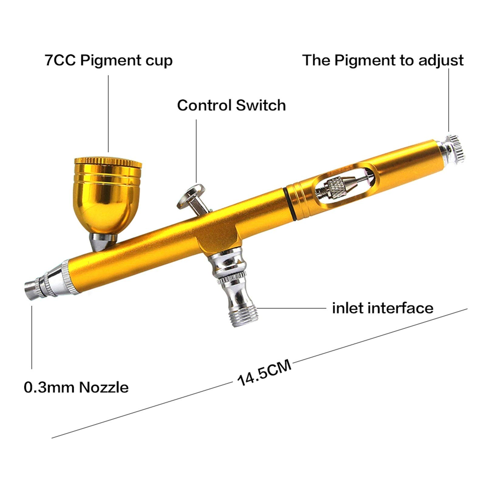 kit de aerógrafo 0.3mm 7cc Feed Dual Acción AirBrush Gravity Gravity Air-Cepillo Airbrush Kit para maquillaje Nail Art Design Craft Tattoo Pastel Decorating aerógrafo (Color : Gold style A)