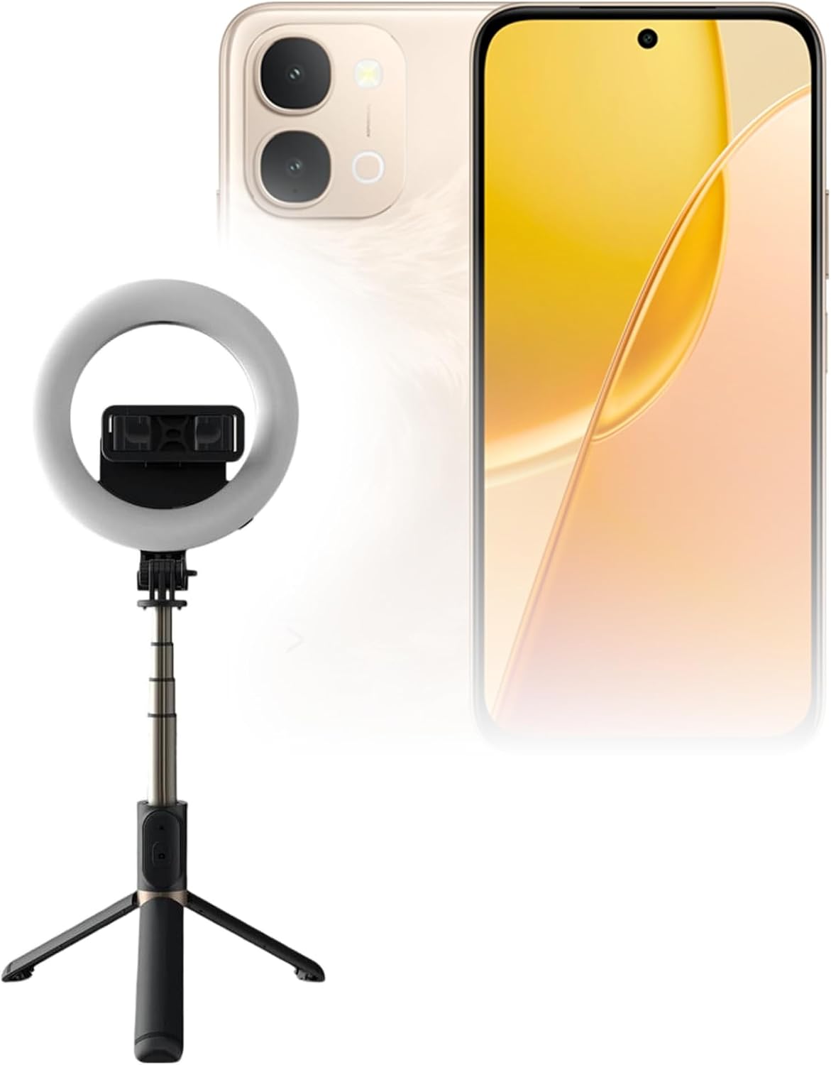 BoxWave Stand and Mount Compatible with vivo Y31d - RingLight SelfiePod, Selfie Stick Extendable Arm with Ring Light - Jet Black