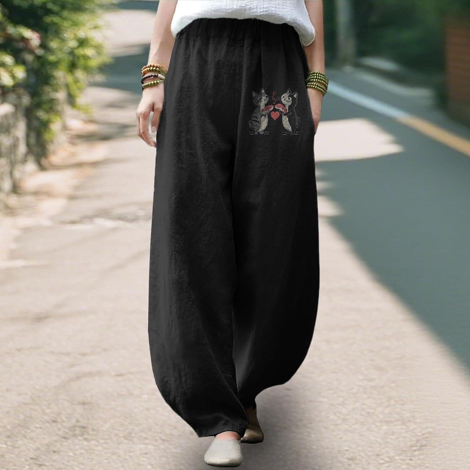 Women Wide Leg Pants Casual Yoga Pants Lightweight Elastic Waist Work Trousers for Women Fashion Outfit - Image 2