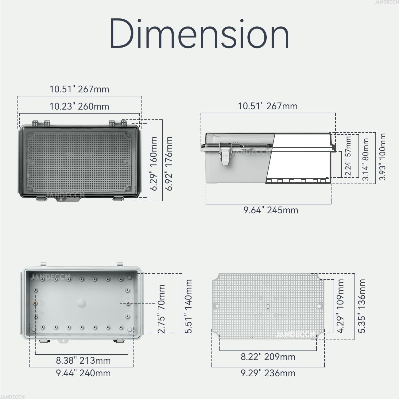 Waterproof Electrical Junction Box, Hinged Cover, IP67 Weatherproof ABS Plastic Enclosure with Mounting Plate, Wall Brackets (10.2"*6.3"*3.9", Clear)