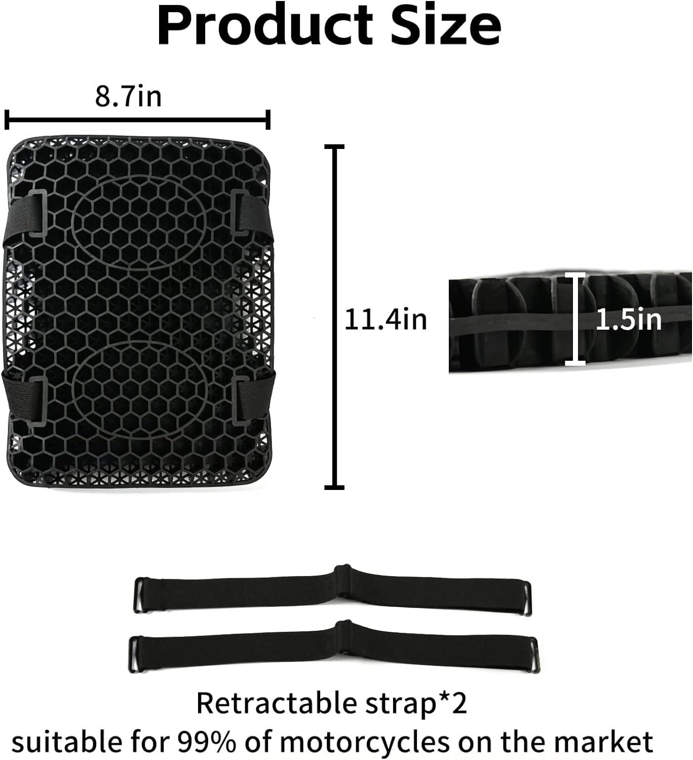 Coussin de Siège en Gel de Moto, Selle en Nid d'abeille 3D, Selle Moto de Siège de en Gel, Coussin Siège en Respirant Absorbant pour la Conduite Longue Distance (29x22cm)
