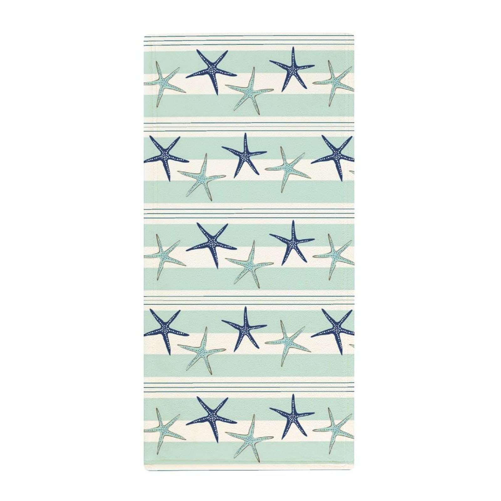 Coastal Starfish Pattern Navy Blue Pattern Coral Fleece Towel Fast Dry Super Absorbent Washcloths for Beach Bath Pool