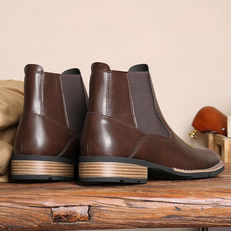 Image of Santimon Men's Square Toe Chelsea Boots, Ankle High, Slip-On, Anti-Slip Dress Casual Outdoor Boots