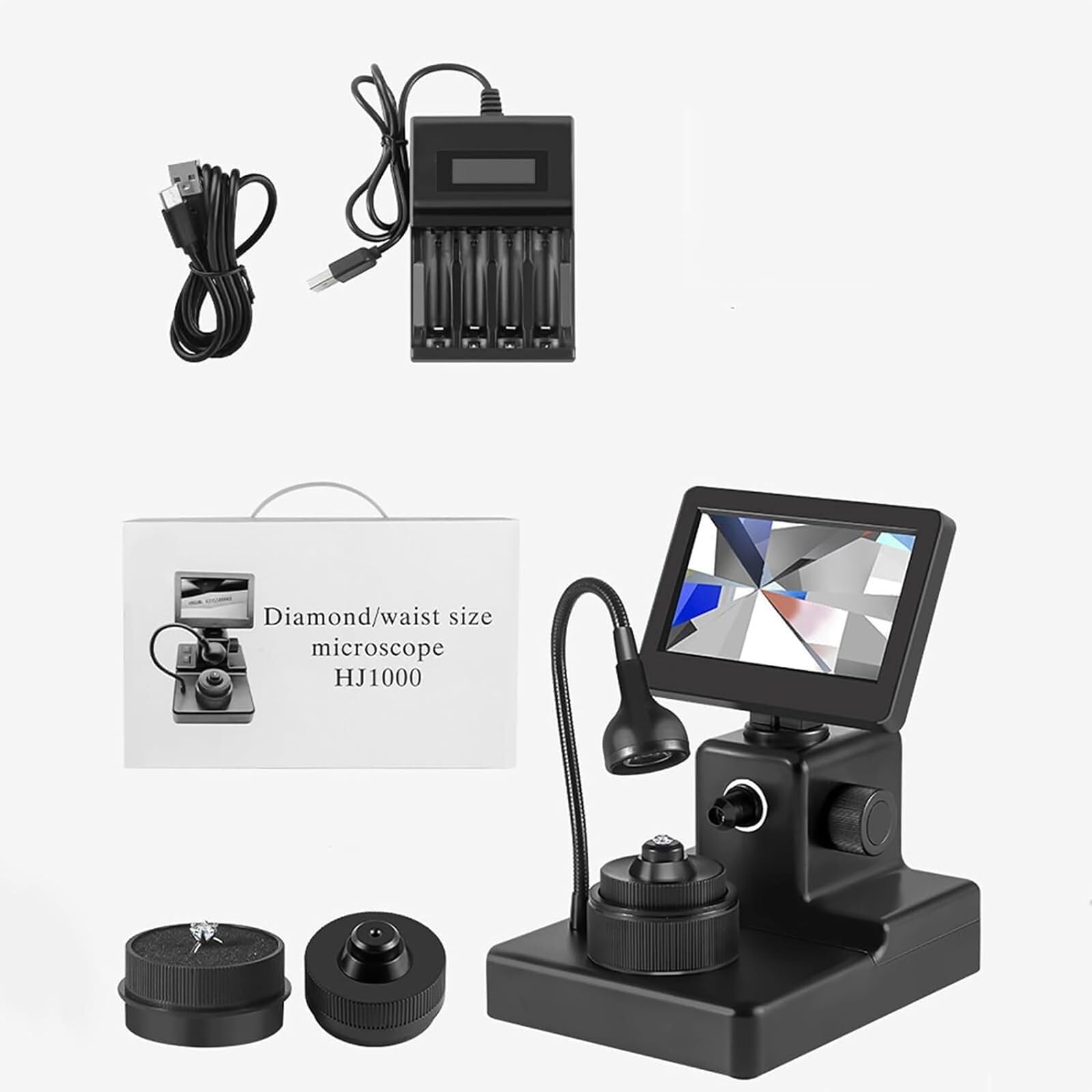 Microscopio Digitale LCD 4,3 Inch, Visualizzatore Digitale Cinture Diamanti, Ingrandimento 50-1000x, Kit Microscopio Biologico con Luce Riempimento A LED per L'Iscrizione Sui Diamanti