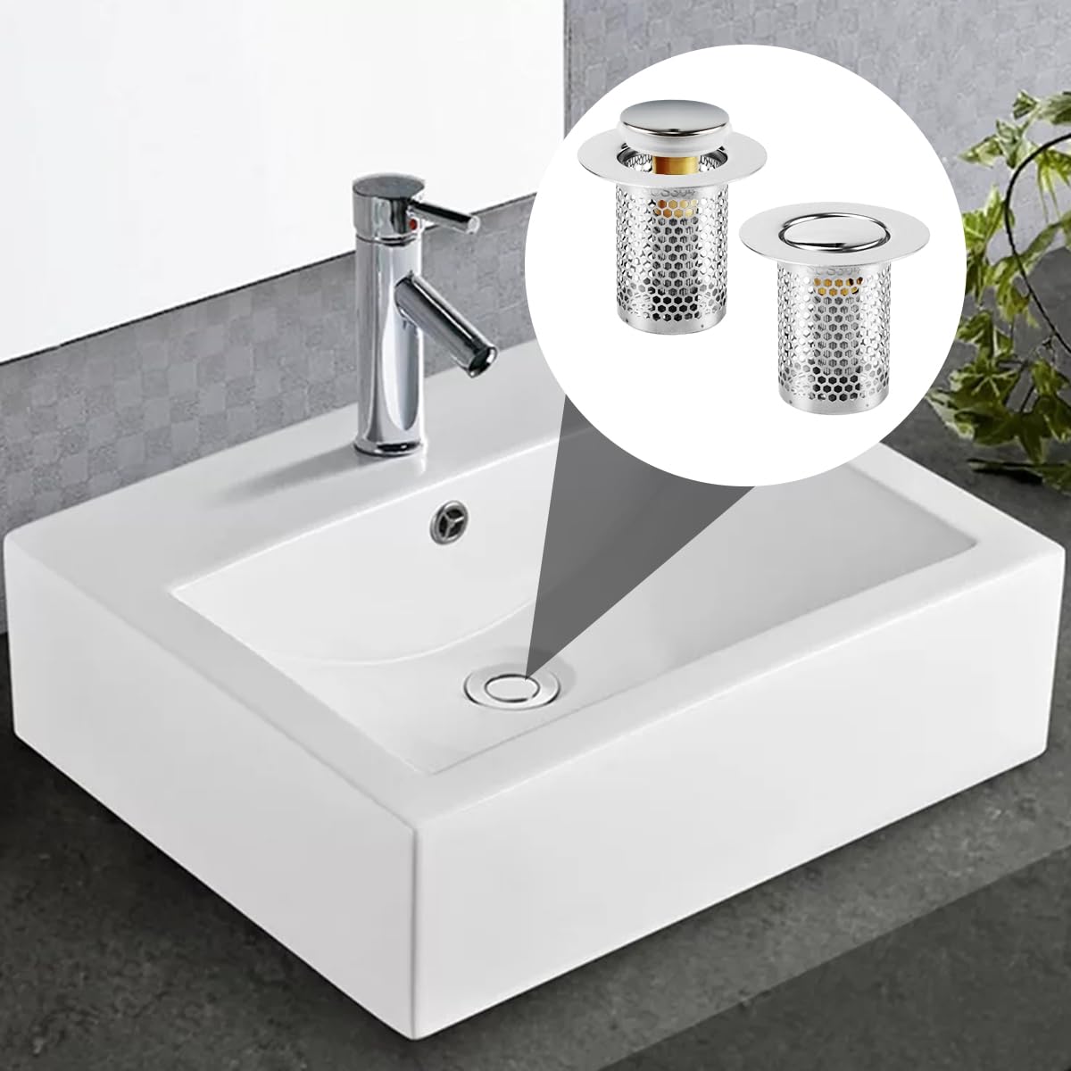 2 Stück Universal-Abflussfilter Für Waschbecken – Edelstahl Mit Push-Pop-Messingkern, Haarsieb Für Bad & Küche (34–38 Mm)