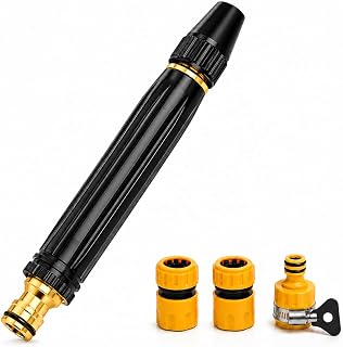 High Pressure Hose Nozzle Metal Fits US Garden Hoses with 3 Spray Modes | Heavy-duty metal body with 3 spray modes and 3/4 in GHT brass connector for car washing, patios, yards, and plant watering.