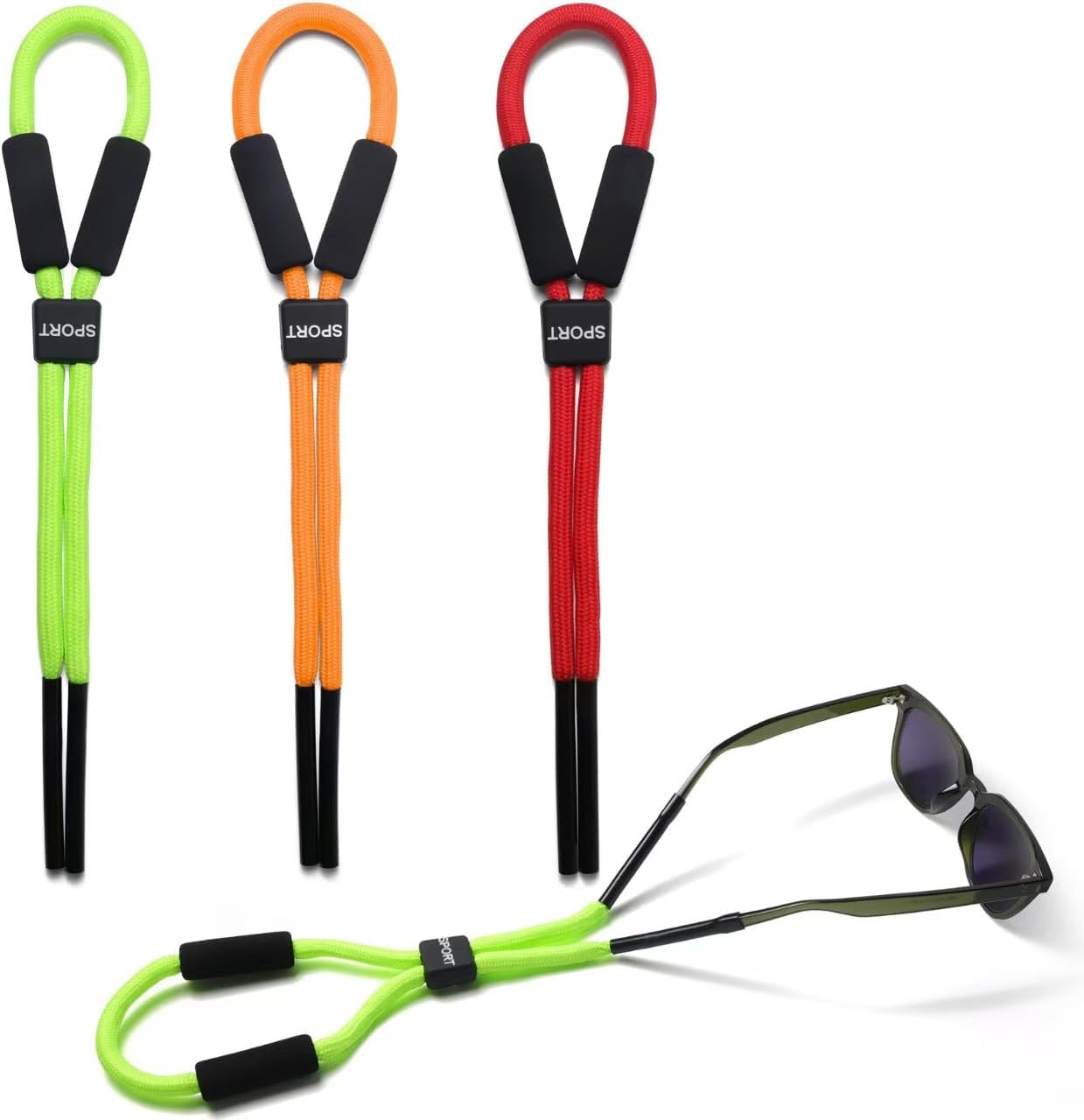 Floating Sunglasses Straps, 4-Pack Adjustable Eyewear Retainers for Swimming and Water Sports, Multi-Color