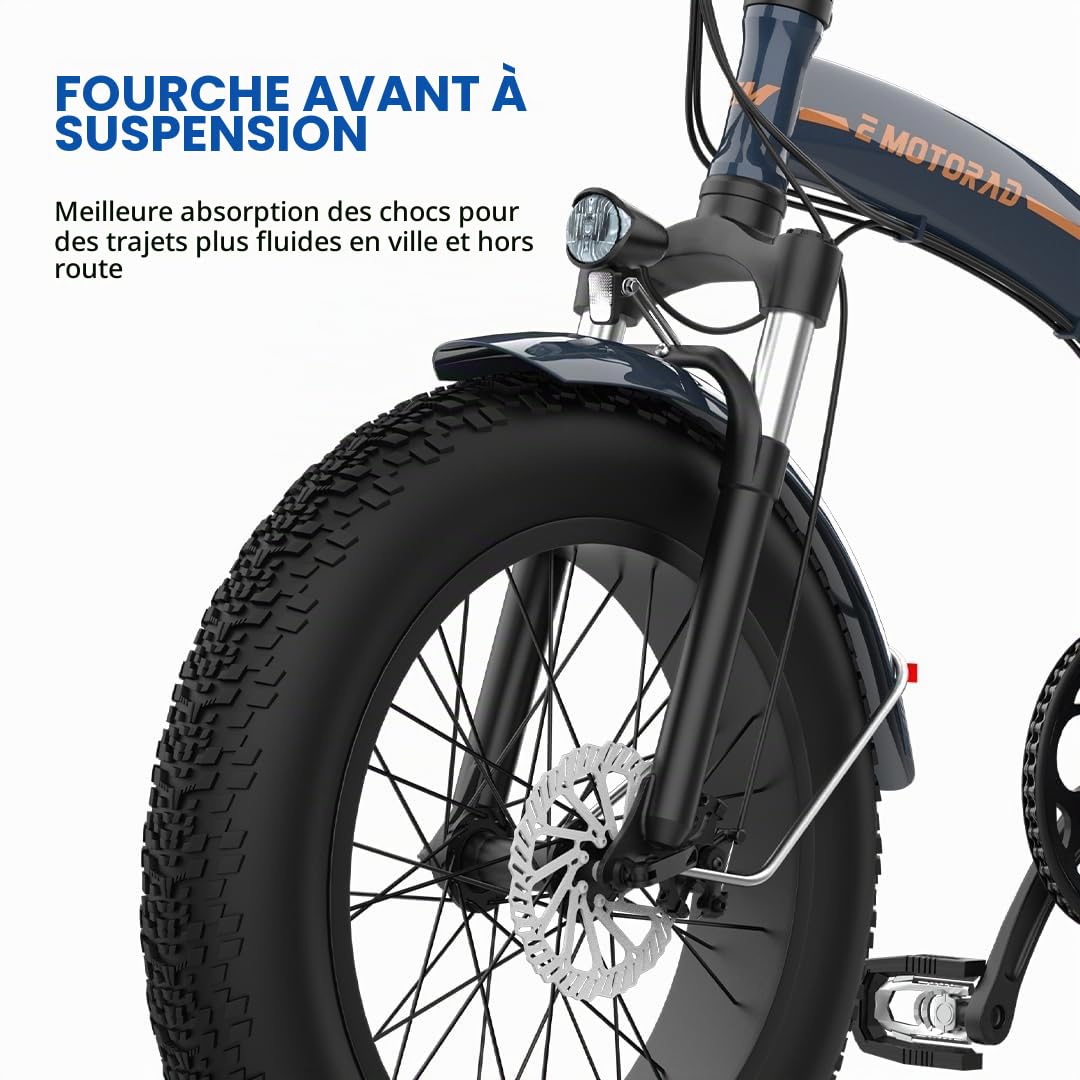 EMotorad Toledo | Vélo Électrique Pliable pour Adultes | Pneus Kenda Fat Tire 20x4" | Moteur 36V 250W | Batterie Amovible 13Ah | 5 Niveaux d’Assistance | Écran LCD