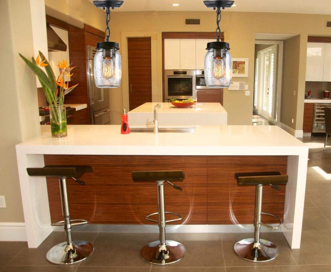 Candelabro de Granja para Accesorios de iluminación de Cocina, Luces de Vidrio, lámpara Colgante de Tarro de albañil para Accesorios de iluminación de Comedor, Acabado de Metal Negro