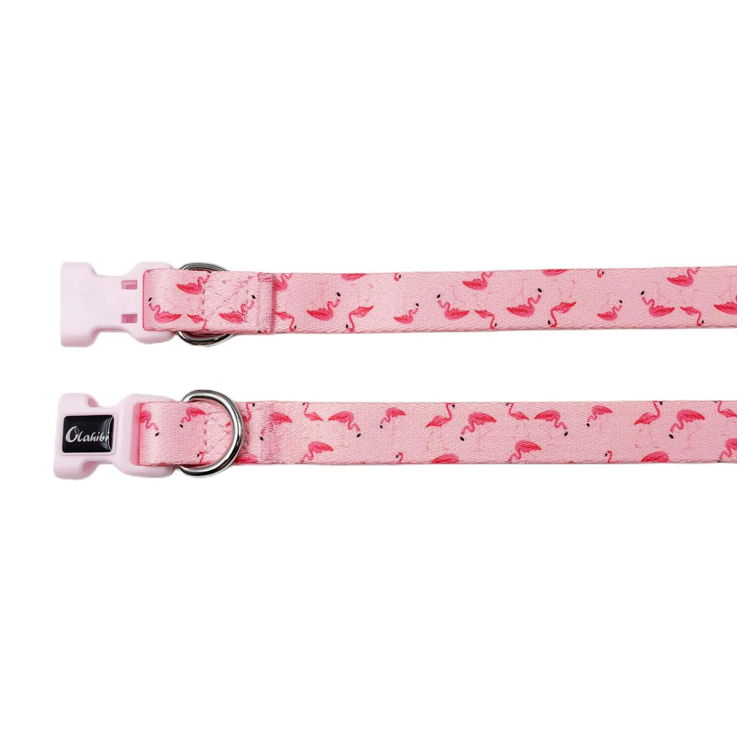 Olahibi Dog Collar Leash Combo Set, Flamingo Pattern, Polyester Webbing, Collar and 150CM Matching Leash - Image 3