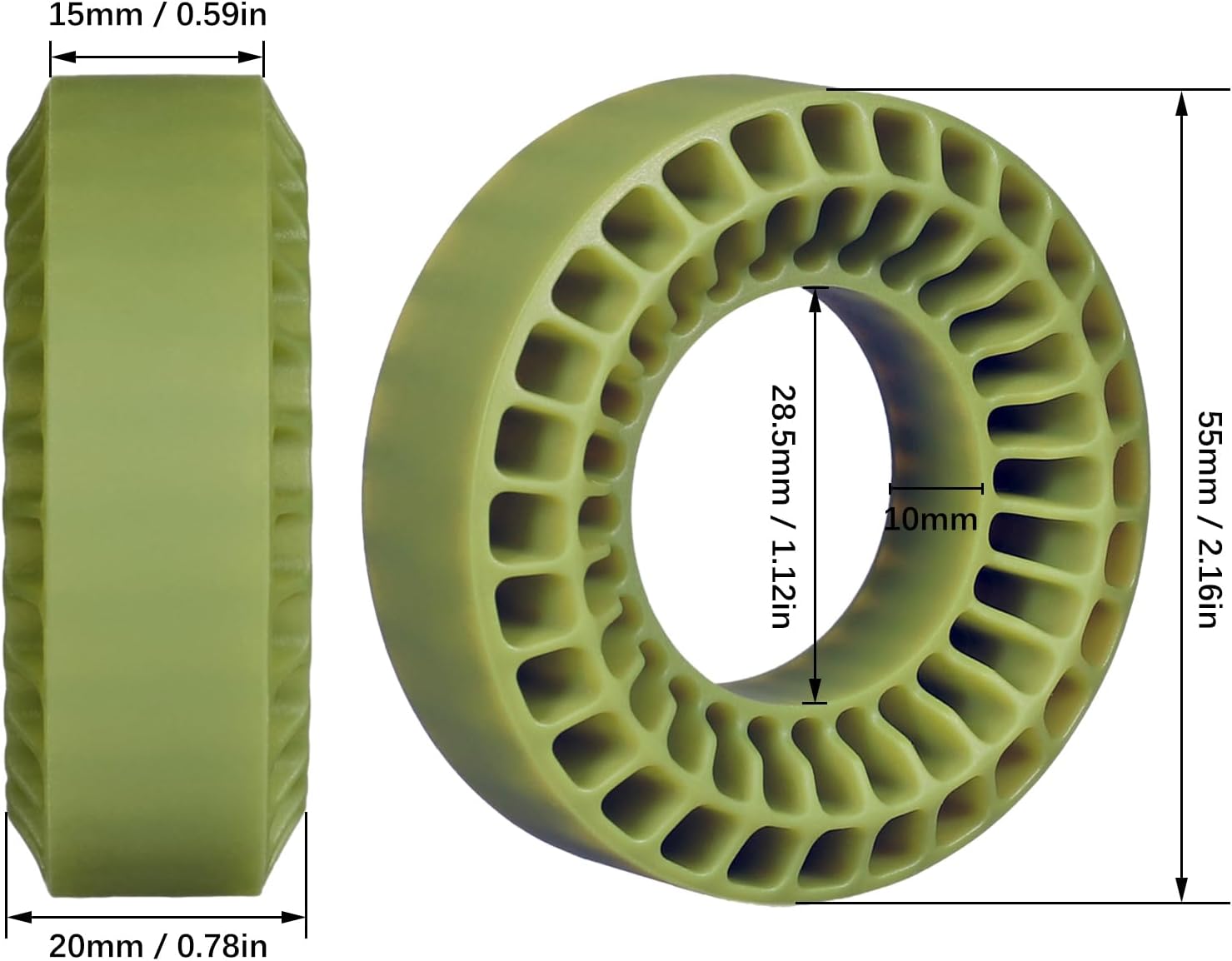 RC Tire Foam Inserts, Silicone Rubber, Fit 59-62mm 1.0"" Wheel Tires for 1/24 1/18 RC Crawler (Green)