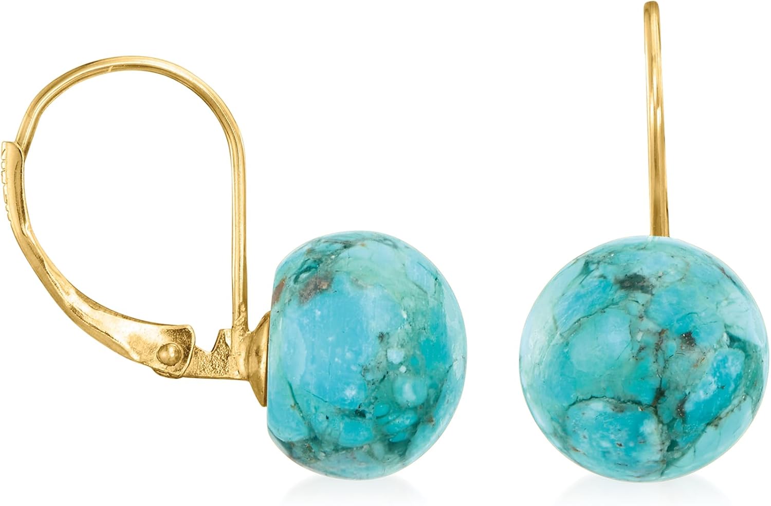 Ross-Simons Button Turquoise Drop Earrings in 14kt Yellow Gold