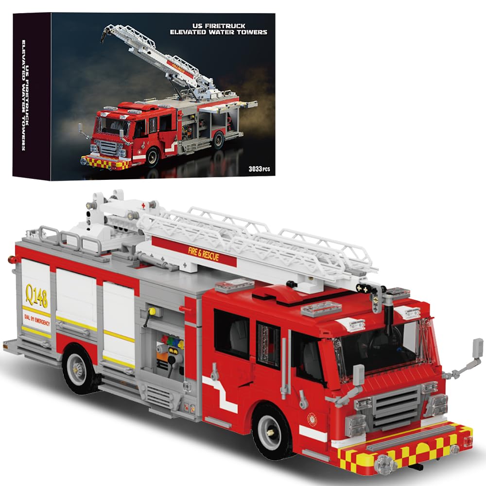 39134 US-Feuerwehrwagen Hoch Wasserturm Bausteinsatz, 3033 Stück Feuerwehr Rettungsfahrzeug Baublock Modell Sets, Erwachsene Kreative Enthusiasten Modell Geschenke und Einzigartige Sammlerstücke