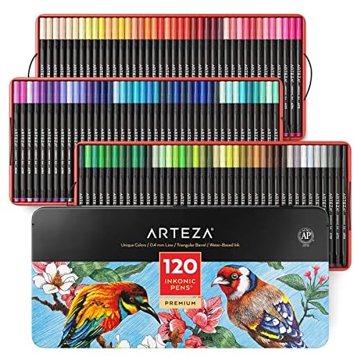 ARTEZA Rotuladores punta fina de dibujo, Juego de 120 marcadores con puntas de 0,4 mm, Ergonómicos con agarre seguro, Colores brillantes surtidos, Para colorear, dibujar y detalles
