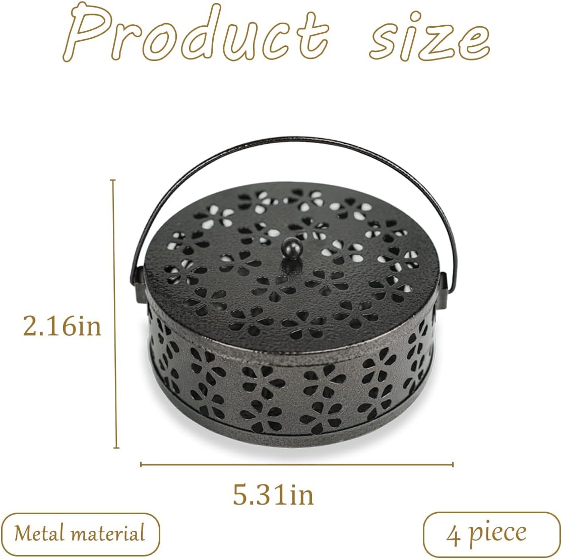 4 Pieces Coil Holder Portable Mosquito Incense Holder Iron Mosquito Incense Holder Retro Iron Coil Holder for Indoor Outdoor Hanging Camping Patio, 5.3 Inch