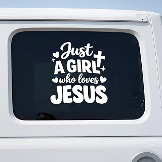 2Pcs - No Background - Waterproof Car Sticker Decal of Just A Girl Who Loves Jesus Faith Inspirational Christian Religious Spiritual Expression Design for Personal (White 5.6'' x 6.2'') |VER1kk0033WH