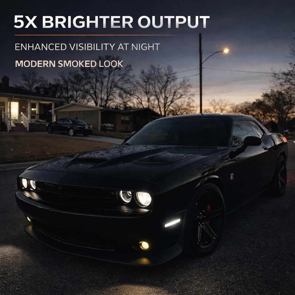 AILEO Premium LED Side Marker Lights For Dodge Challenger 2015-2023, Smoked Lens Front & Rear Bumper Markers, White LED, Easy Installation,4PCS