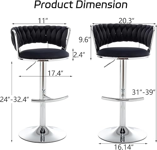 Miniatura 2 de Juego de 3 Taburetes de Bar de Terciopelo, Taburetes de Altura de Mostrador con Respaldo Bajo, Taburete de Bar Giratorio para Isla de Cocina, Pub