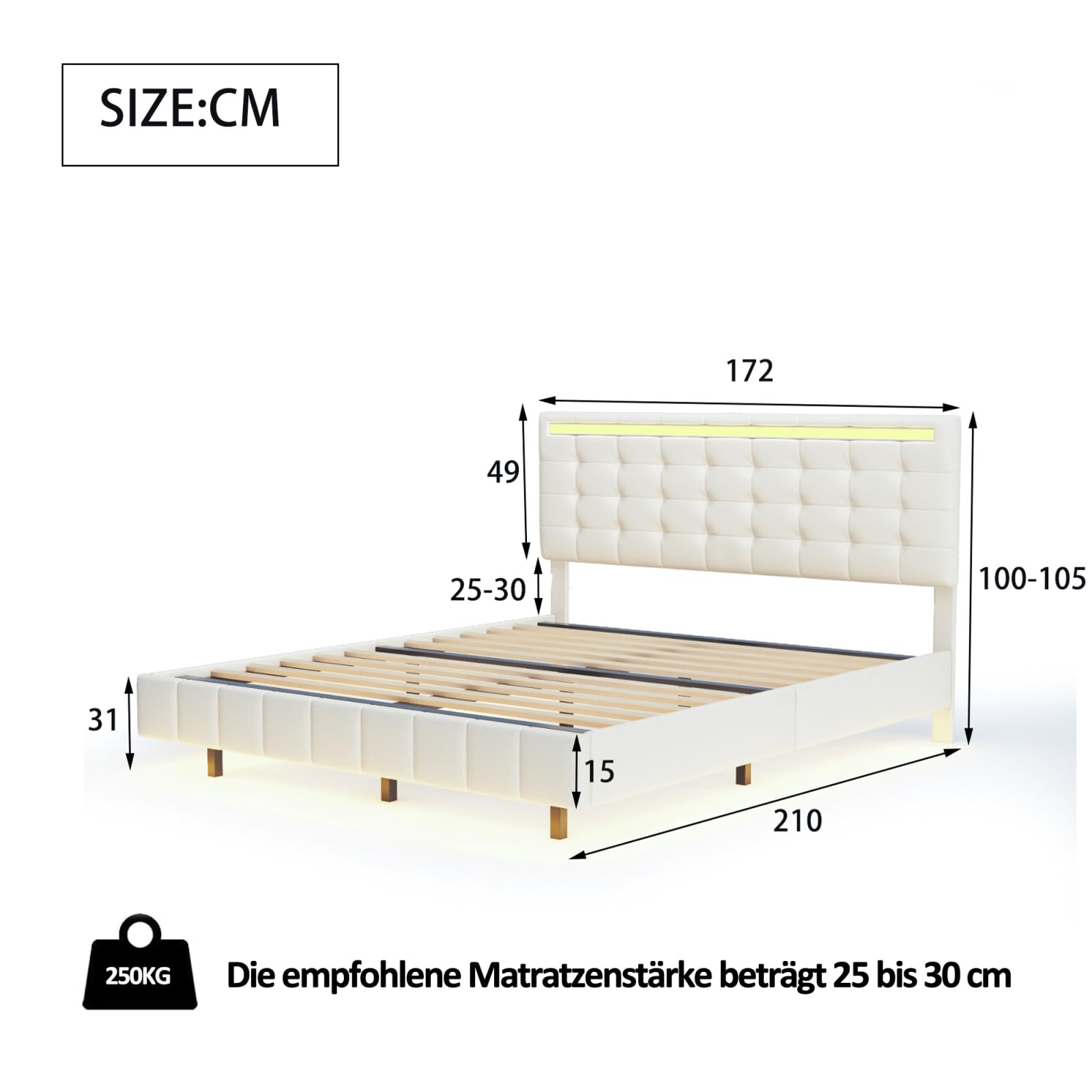 PerGar Cama tapizada 160x200 cm, Marco de Cama somier Flotante Acolchado con Luces diseño de cabecero, hidráulico con Espacio de almacenaje, Multifunción con Toma USB y luz LED, Lino (Beige, 160x200)