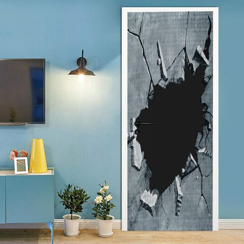Sticker de porte effet trou noir 3D au fini mat haut de gamme 88x200