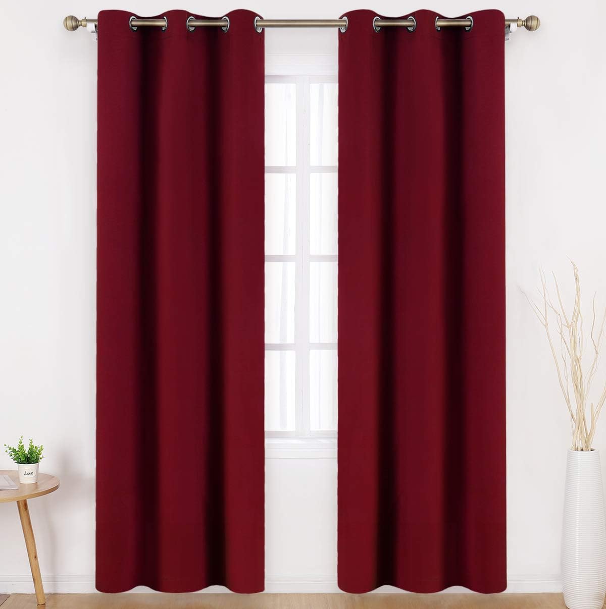 HOMEIDEAS Burgundy Red Blackout Curtains 2 Panels 42 X 84 Inch Drop Room Darkening Eyelet Curtains for Bedroom Living Room Thermal Insulated Light Blocking Window Drapes